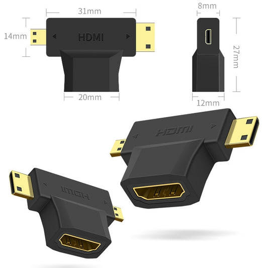 3 in 1 HDMI Female to Mini HDMI Male + Micro HDMI Male Adapter(Black) by buy2fix