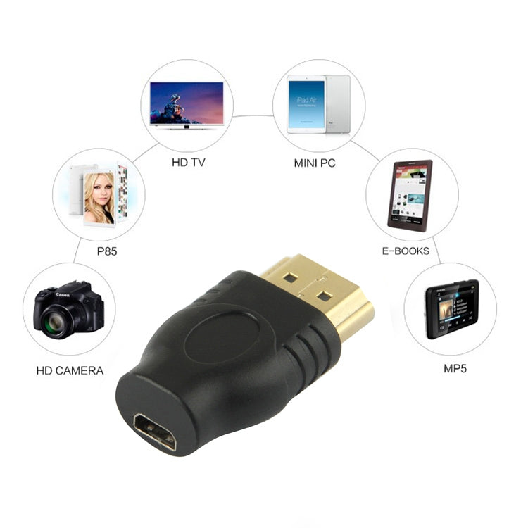 Gold Plated HDMI 19 Pin Male to Micro HDMI Female Adapter(Black) - Adapter by buy2fix | Online Shopping UK | buy2fix