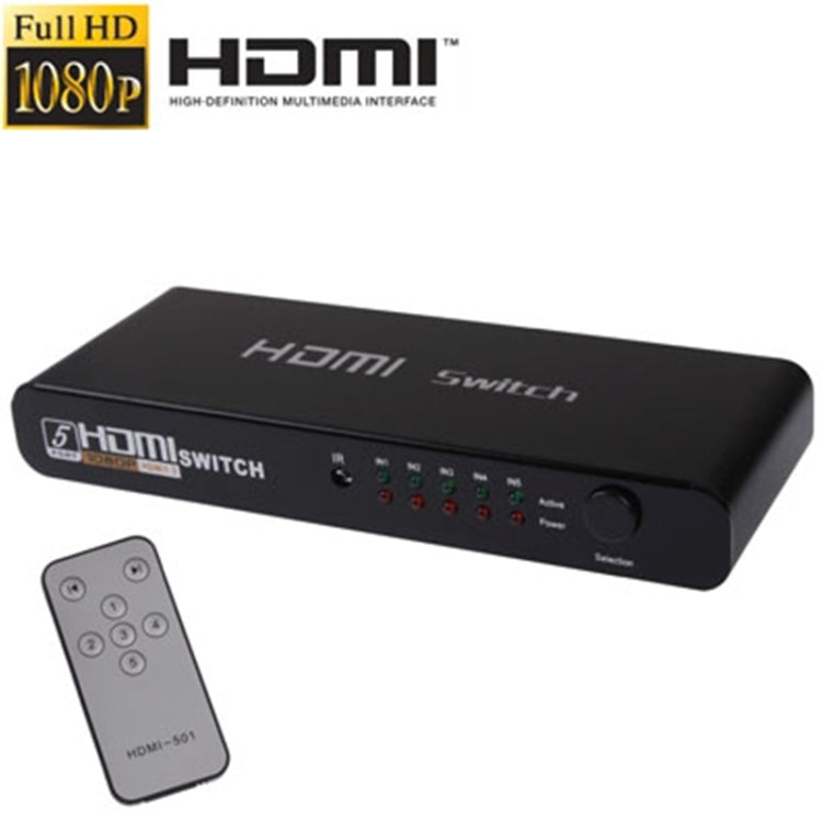 5 Ports Full HD 1080P HDMI Switch with Switch & Remote Controller, 1.3 Version (5 Ports HDMI Input, 1 Port HDMI Output)(Black) by buy2fix