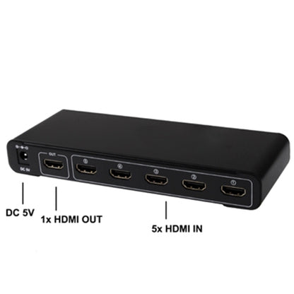 5 Ports Full HD 1080P HDMI Switch with Switch & Remote Controller, 1.3 Version (5 Ports HDMI Input, 1 Port HDMI Output)(Black) by buy2fix