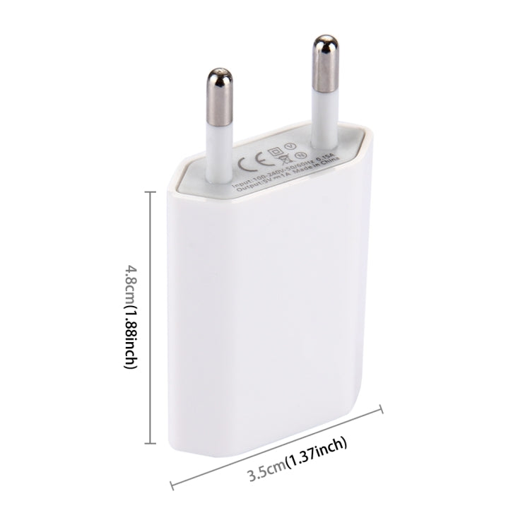 5V / 1A Single USB Port Charger Travel Charger, EU Plug(White) - USB Charger by buy2fix | Online Shopping UK | buy2fix