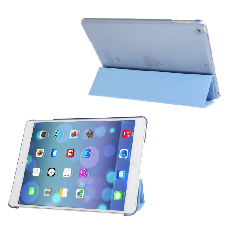 3-folding Leather Cover Frosted Plastic Case with Holder & Sleep / Wake-up Function for iPad Air (Blue) -  by buy2fix | Online Shopping UK | buy2fix