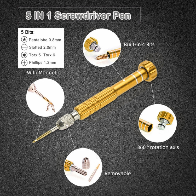 5 in 1 Gold Series Screwdriver Sets (T5 / T6 / 1.2 / 1.5 / 0.8) - Screwdriver Set by buy2fix | Online Shopping UK | buy2fix
