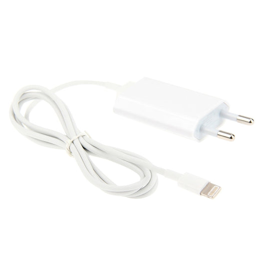 2 in 1 5V 1A EU Plug Travel Charger Adapter with 1m 8-pin Cable For iPhone(White) - USB Charger by buy2fix | Online Shopping UK | buy2fix