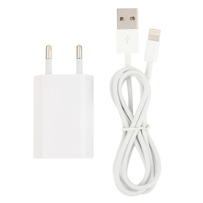 2 in 1 5V 1A EU Plug Travel Charger Adapter with 1m 8-pin Cable For iPhone(White) - USB Charger by buy2fix | Online Shopping UK | buy2fix