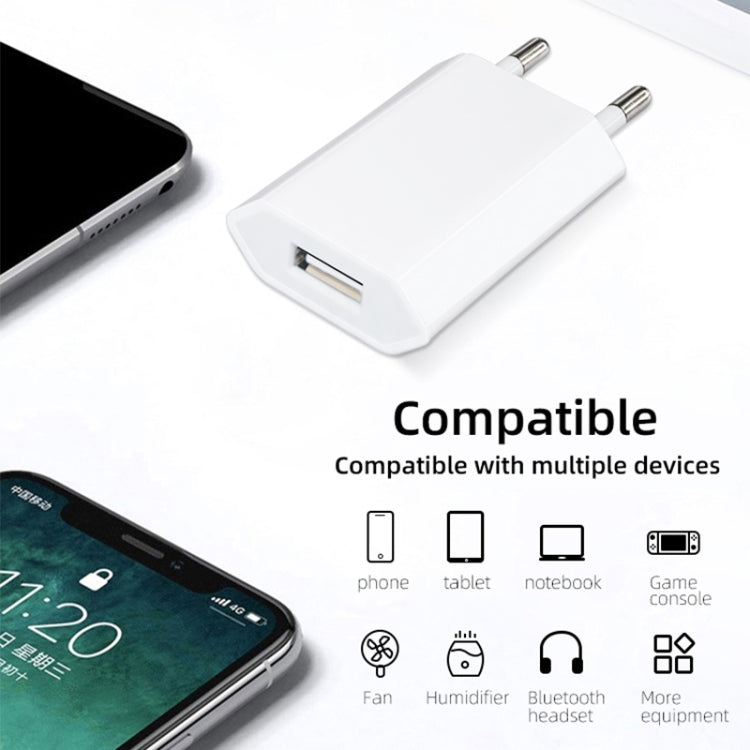 2 in 1 5V 1A EU Plug Travel Charger Adapter with 1m 8-pin Cable For iPhone(White) - USB Charger by buy2fix | Online Shopping UK | buy2fix