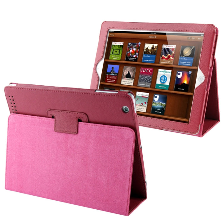 High Quality Litchi Texture Folding Leather with Sleep / Wake-up & Holder Function for iPad 2 / iPad 3 / iPad 4(Magenta) - iPad 4 & 3 & 2 Cases by buy2fix | Online Shopping UK | buy2fix