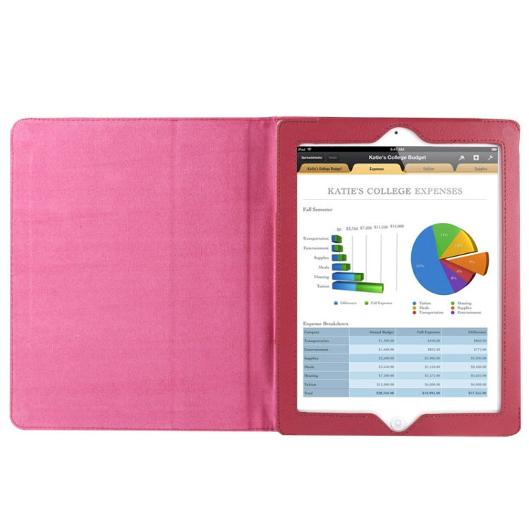 High Quality Litchi Texture Folding Leather with Sleep / Wake-up & Holder Function for iPad 2 / iPad 3 / iPad 4(Magenta) - iPad 4 & 3 & 2 Cases by buy2fix | Online Shopping UK | buy2fix