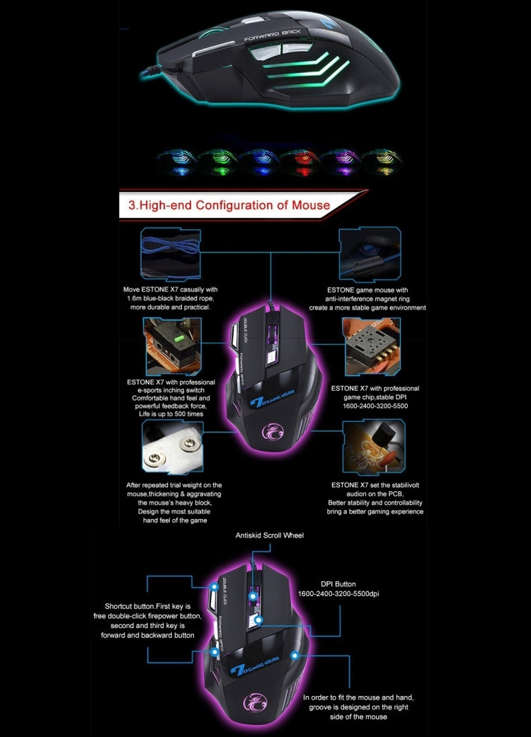 7 Buttons with Scroll Wheel 5000 DPI LED Wired Optical Gaming Mouse for Computer PC Laptop(Black) by buy2fix