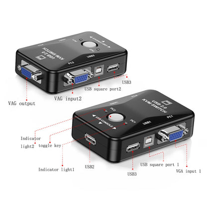 KVM-21UA 2 Ports USB KVM Switch Box with Control Button for PC Keyboard Mouse Monitor(Black) by buy2fix