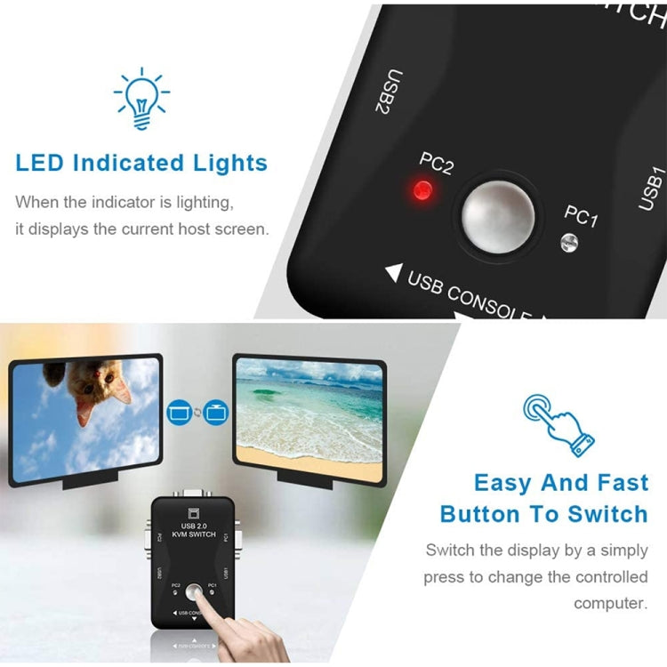 KVM-21UA 2 Ports USB KVM Switch Box with Control Button for PC Keyboard Mouse Monitor(Black) by buy2fix