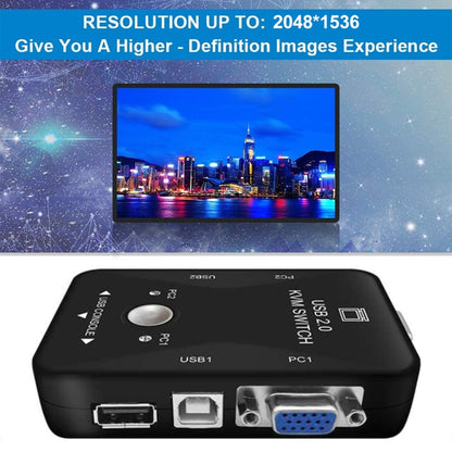 KVM-21UA 2 Ports USB KVM Switch Box with Control Button for PC Keyboard Mouse Monitor(Black) by buy2fix