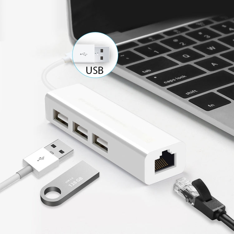 USB 2.0 Ethernet Network Adapter + 3 Ports USB HUB(White) by buy2fix