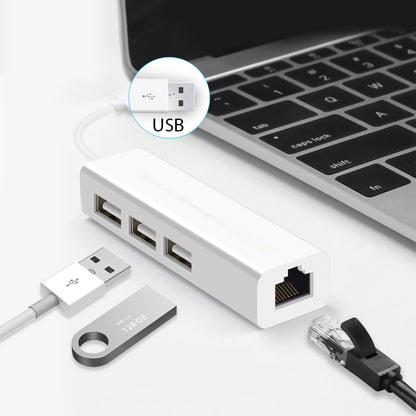 USB 2.0 Ethernet Network Adapter + 3 Ports USB HUB(White) by buy2fix