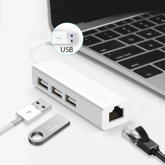 USB 2.0 Ethernet Network Adapter + 3 Ports USB HUB(White) by buy2fix