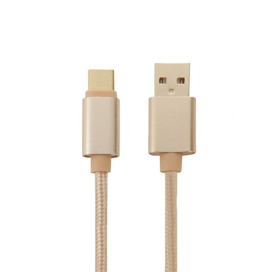 1m Woven Style Metal Head USB-C / Type-C 3.1 to USB 2.0 Data Sync Charge Cable(Gold) by buy2fix