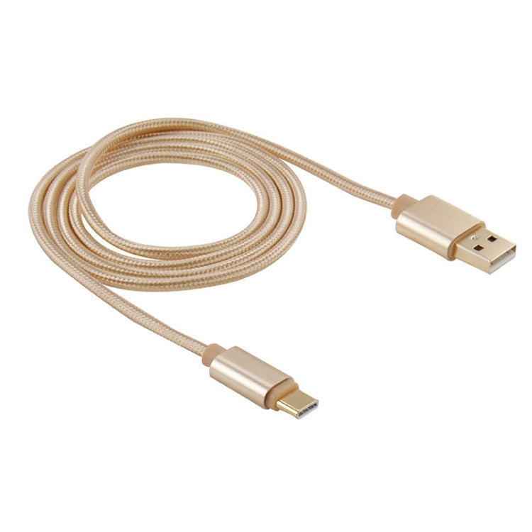 1m Woven Style Metal Head USB-C / Type-C 3.1 to USB 2.0 Data Sync Charge Cable(Gold) by buy2fix