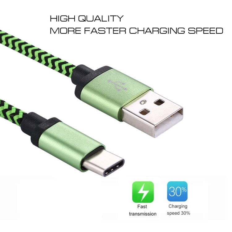 1m Woven Style USB-C / Type-C 3.1 to USB 2.0 Data Sync Charge Cable(Green) by buy2fix