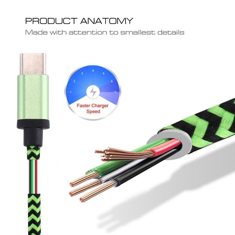 1m Woven Style USB-C / Type-C 3.1 to USB 2.0 Data Sync Charge Cable(Green) by buy2fix