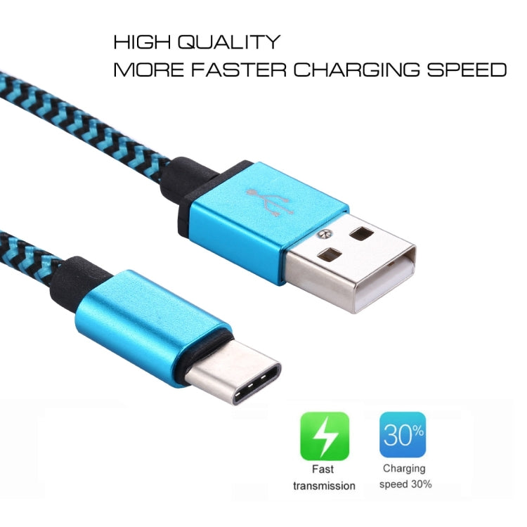 1m Woven Style USB-C / Type-C 3.1 to USB 2.0 Data Sync Charge Cable(Blue) by buy2fix