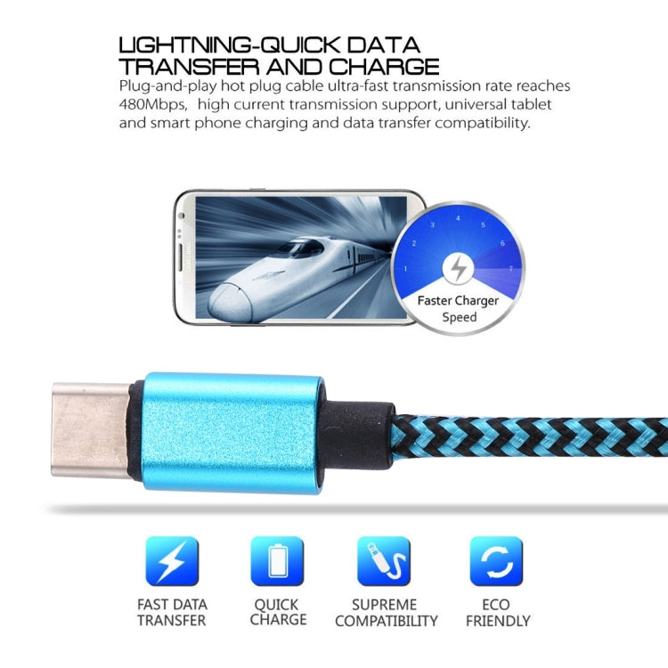 1m Woven Style USB-C / Type-C 3.1 to USB 2.0 Data Sync Charge Cable(Blue) by buy2fix