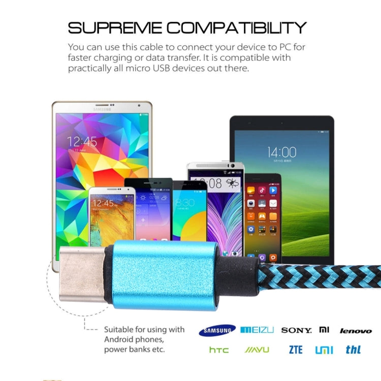 1m Woven Style USB-C / Type-C 3.1 to USB 2.0 Data Sync Charge Cable(Blue) by buy2fix