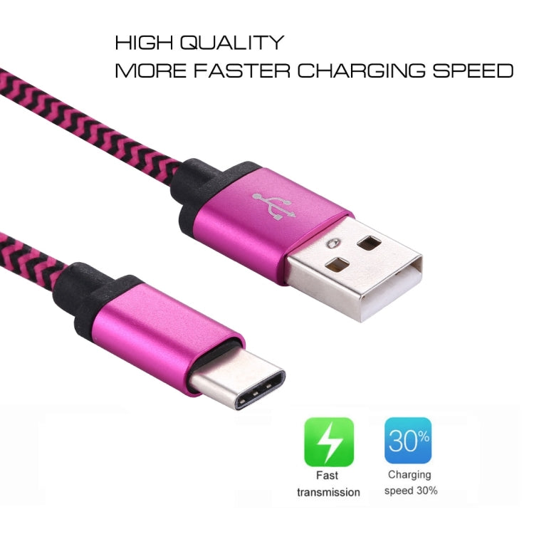1m Woven Style USB-C / Type-C 3.1 to USB 2.0 Data Sync Charge Cable(Magenta) by buy2fix