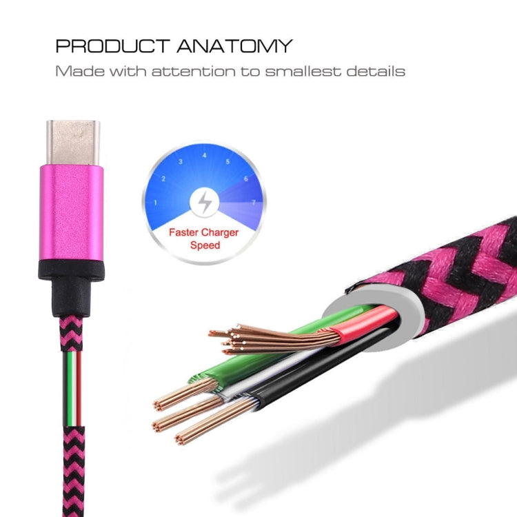 1m Woven Style USB-C / Type-C 3.1 to USB 2.0 Data Sync Charge Cable(Magenta) by buy2fix