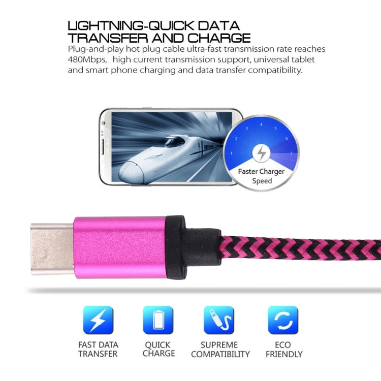 1m Woven Style USB-C / Type-C 3.1 to USB 2.0 Data Sync Charge Cable(Magenta) by buy2fix