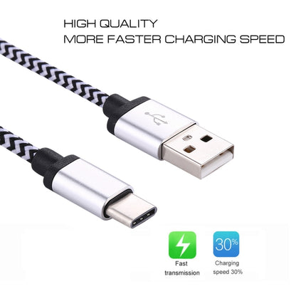 1m Woven Style USB-C / Type-C 3.1 to USB 2.0 Data Sync Charge Cable(Silver) by buy2fix