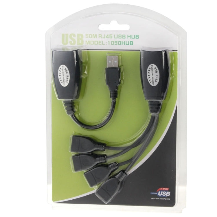 USB 2.0 CAT5 / CAT5E / CAT6 RJ45 to 4 USB Ethernet Extender LAN Extension Cable Repeater Adapter by buy2fix