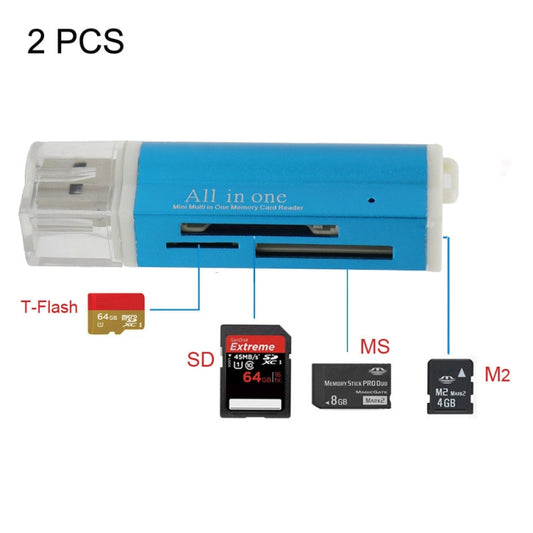 2 PCS Multi All in 1 USB 2.0 Micro SD SDHC TF M2 MMC MS PRO DUO Memory Card Reader(Blue) by buy2fix