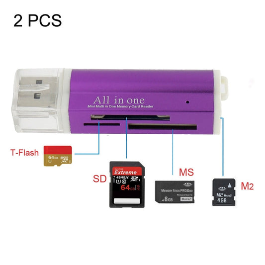 2 PCS Multi All in 1 USB 2.0 Micro SD SDHC TF M2 MMC MS PRO DUO Memory Card Reader(Purple) by buy2fix