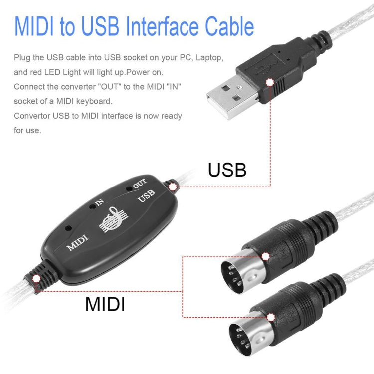 USB to MIDI Interface Electric Piano Converter Adapter Cable, Length: 1.8m - USB Cable by buy2fix | Online Shopping UK | buy2fix