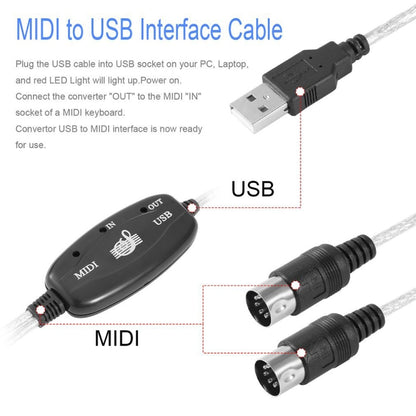 USB to MIDI Interface Electric Piano Converter Adapter Cable, Length: 1.8m - USB Cable by buy2fix | Online Shopping UK | buy2fix