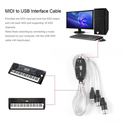 USB to MIDI Interface Electric Piano Converter Adapter Cable, Length: 1.8m - USB Cable by buy2fix | Online Shopping UK | buy2fix