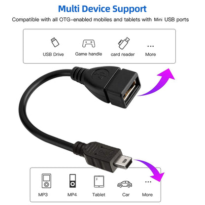 Mini 5-pin USB to USB 2.0 AF OTG Adapter Cable, Length: 12cm(Black) by buy2fix