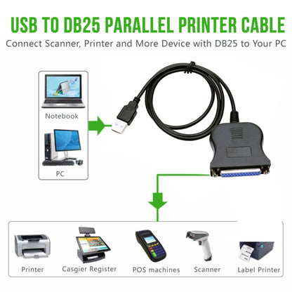 USB 2.0 to DB25 25 Pin Female Port Print Converter Cable(Black) - RS485 / RS232 Series by buy2fix | Online Shopping UK | buy2fix