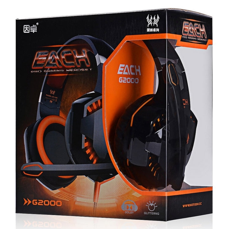 EACH G2000 Over-ear Stereo Bass Gaming Headset with Mic & LED Light for Computer, Cable Length: 2.2m(Orange) by KOTION EACH