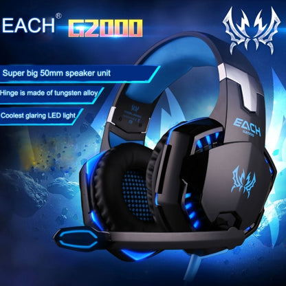 EACH G2000 Over-ear Stereo Bass Gaming Headset with Mic & LED Light for Computer, Cable Length: 2.2m(Orange) by KOTION EACH