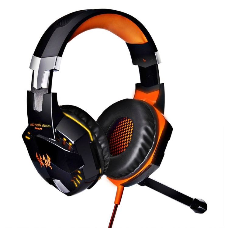 EACH G2000 Over-ear Stereo Bass Gaming Headset with Mic & LED Light for Computer, Cable Length: 2.2m(Orange) by KOTION EACH
