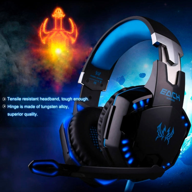 EACH G2000 Over-ear Stereo Bass Gaming Headset with Mic & LED Light for Computer, Cable Length: 2.2m(Blue) by KOTION EACH