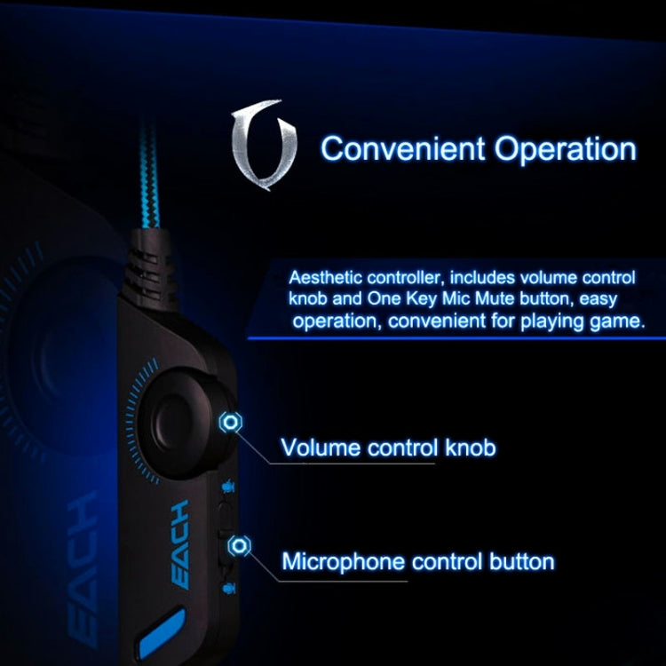 EACH G2000 Over-ear Stereo Bass Gaming Headset with Mic & LED Light for Computer, Cable Length: 2.2m(Blue) by KOTION EACH