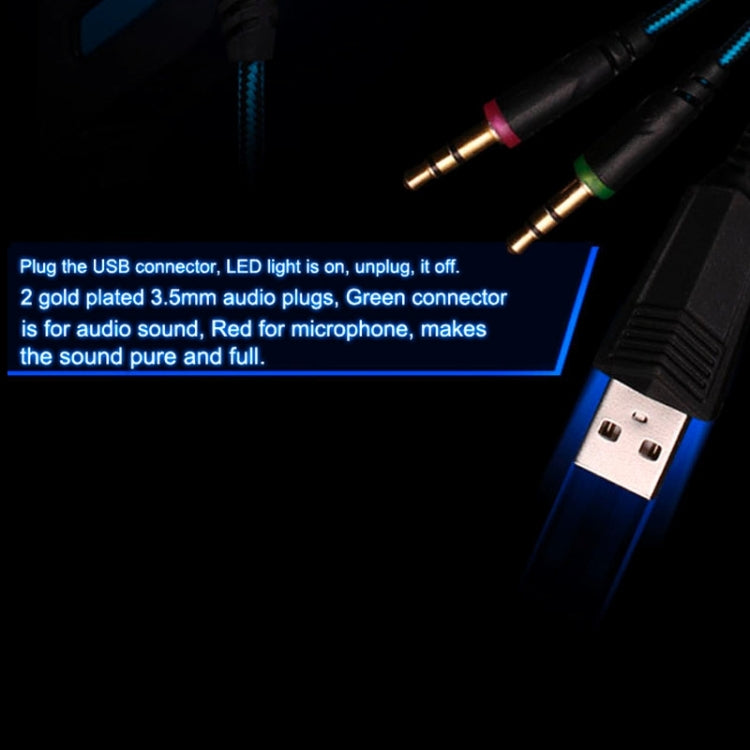 EACH G2000 Over-ear Stereo Bass Gaming Headset with Mic & LED Light for Computer, Cable Length: 2.2m(Blue) by KOTION EACH