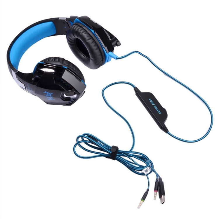 EACH G2000 Over-ear Stereo Bass Gaming Headset with Mic & LED Light for Computer, Cable Length: 2.2m(Blue) by KOTION EACH