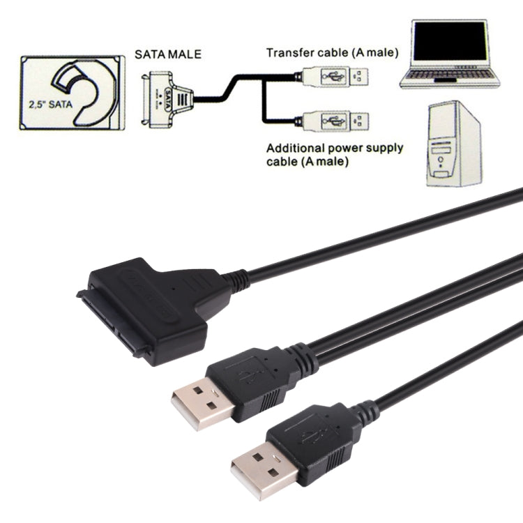 USB 2.0 to 7+15 Pin 22Pin SATA Data Cable Converter Adapter with Box Case for 2.5 / 3.5 Inch Hard Disk Drive HDD(Black) by buy2fix