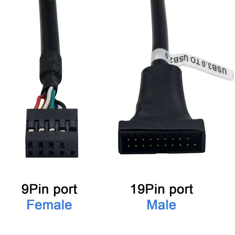 USB 2.0 9Pin Motherboard Female to USB 3.0 19Pin Housing Male Adapter Cable, Length: 15cm(Black) by buy2fix