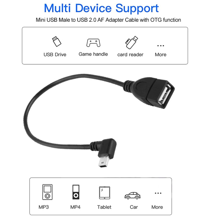 90 Degree Mini USB Male to USB 2.0 AF Adapter Cable with OTG Function, Length: 25cm by buy2fix