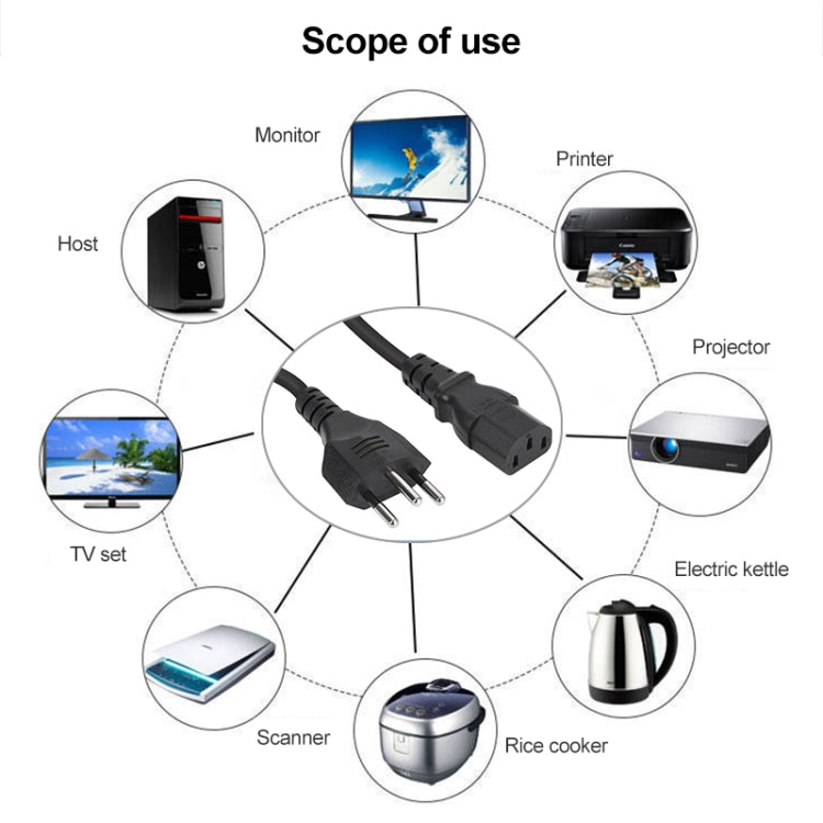3 Prong Style Brazil AC Power Cord, Length: 1.5m ( OD5.5 ) - Power Cord by buy2fix | Online Shopping UK | buy2fix