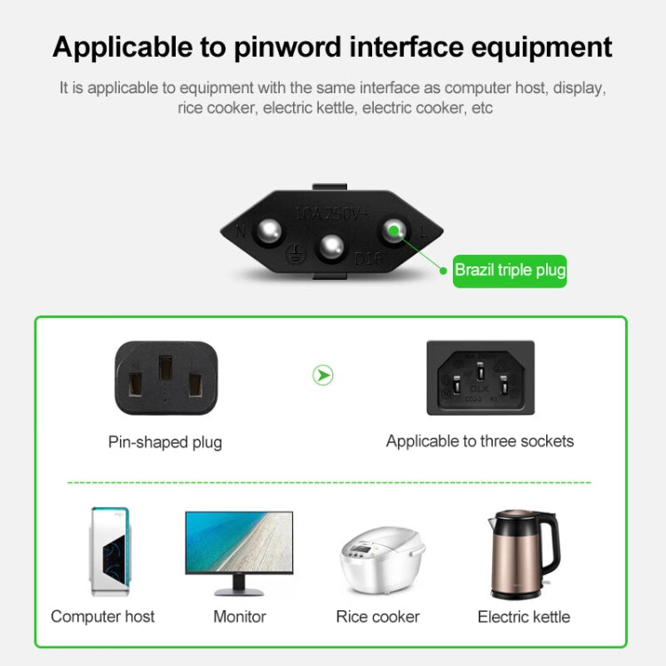 3 Prong Style Brazil AC Power Cord, Length: 1.5m ( OD6.8 ) by buy2fix